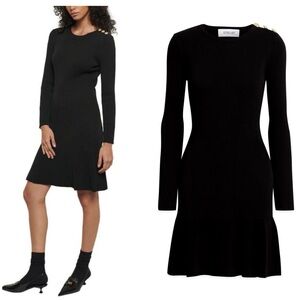 Derek Lam 10 Crosby / NWT Vanessa Flounce fluted button Hem Mini Dress in black